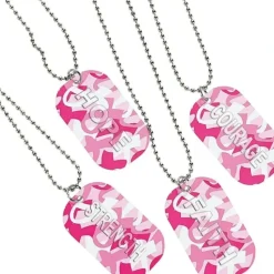 Egpull<12 Camouflage Pink Breast Cancer Awareness Dog Tag Chain Necklaces CAMO (1 dz) - Miniature Marvels: Airplane Models & Painted Dice
