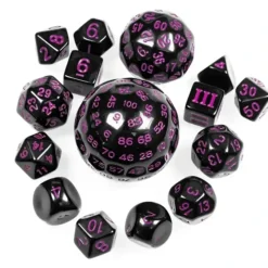 Shop All*15 Piece Set - Black with Purple Numbers - Miniature Marvels: Airplane Models & Painted Dice