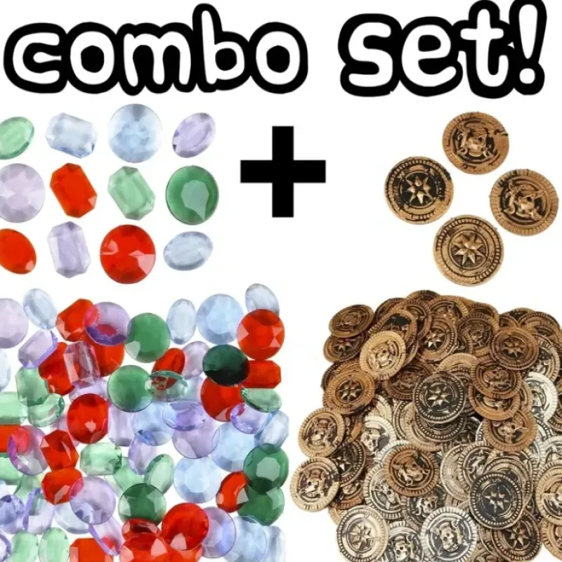 Egpull<144 Plastic Rustic Gold Coins Pirate Treasure Chest + 144 Gems Jewelery Diamonds Jewels - Miniature Marvels: Airplane Models & Painted Dice