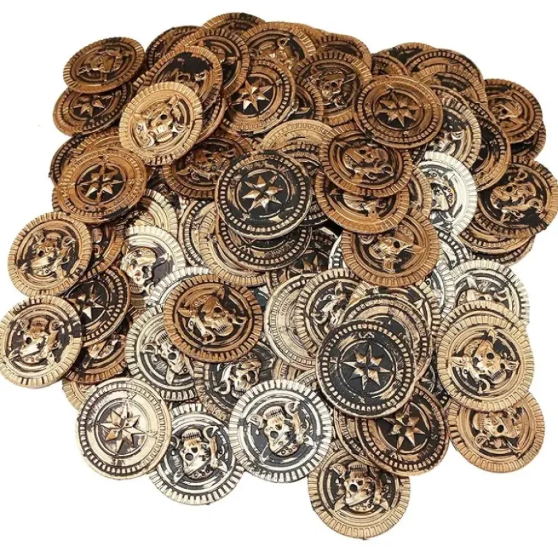 Egpull<144 Plastic Rustic Vintage Brass Gold Coins Pirate Treasure Chest Money Party Favors - Miniature Marvels: Airplane Models & Painted Dice