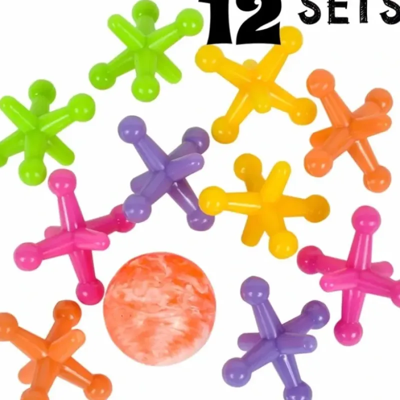 Egpull<12 Sets Large Size Neon Color Jacks and Rubber Bounce Ball Classic Kids Children Games (1 dz) - Miniature Marvels: Airplane Models & Painted Dice