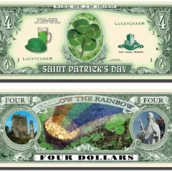 Egpull<100 St. Patrick's Day Shamrock Four Leaf Clover $4 Dollar Money Bill Lucky Note - Miniature Marvels: Airplane Models & Painted Dice