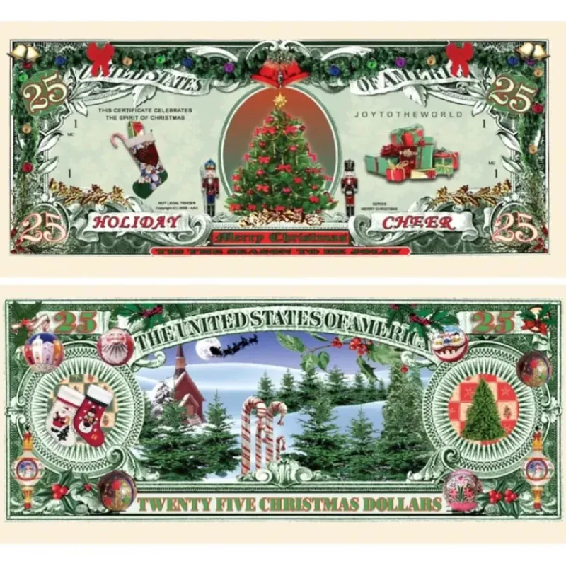 Egpull<1000 TOTAL - Christmas Tree Holiday Santa $25 Dollar Novelty Money Gift Bills - Miniature Marvels: Airplane Models & Painted Dice