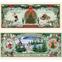 Egpull<100 TOTAL - Christmas Tree Holiday Santa $25 Dollar Novelty Money Gift Bills - Miniature Marvels: Airplane Models & Painted Dice
