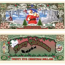 Egpull<100 TOTAL - Santa Claus Merry Christmas $25 Dollar Novelty Play Money Gift Bills - Miniature Marvels: Airplane Models & Painted Dice