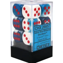 Dice<Astral Blue-White / Red: Gemini 12d6 16mm Dice Block CHX 26657 - Miniature Marvels: Airplane Models & Painted Dice