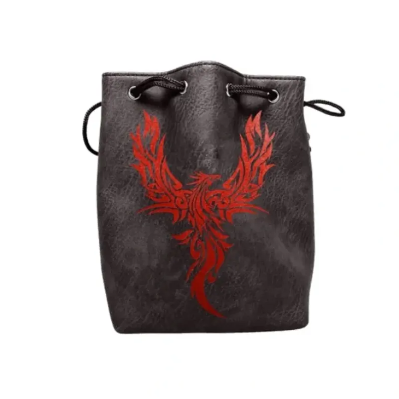 Shop All*Black Leather Lite Phoenix Design Self-Standing Large Dice Bag ERD 554 - Miniature Marvels: Airplane Models & Painted Dice