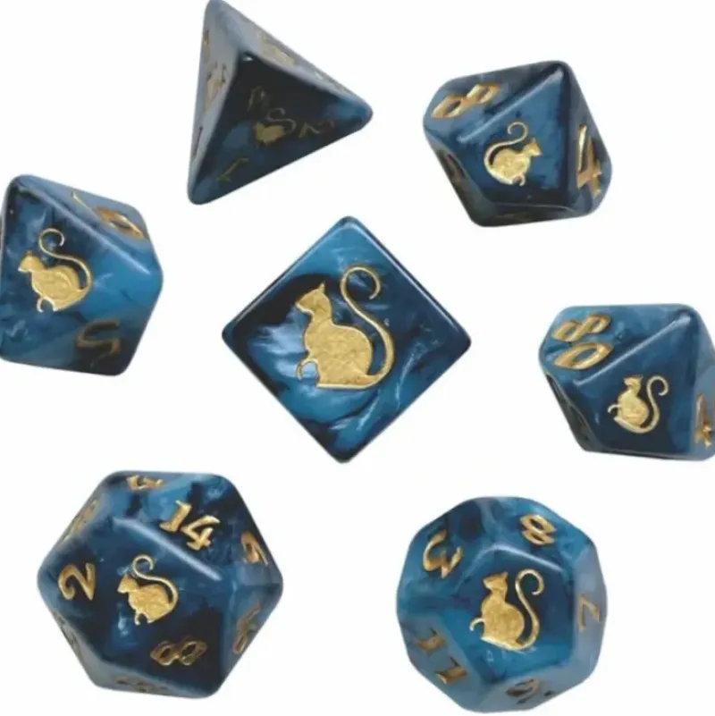Shop All*Black Oak Workshop - Kitty Clacks - Bast 7 Set of Dice - Miniature Marvels: Airplane Models & Painted Dice