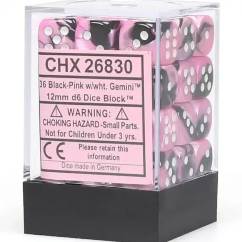 Dice<Black-Pink / White: Gemini 36d6 12mm Dice Block CHX 26830 - Miniature Marvels: Airplane Models & Painted Dice