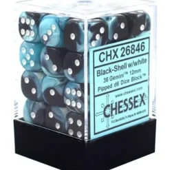 Dice<Black-Shell / White: Gemini 36d6 12mm Dice Block CHX 26846 - Miniature Marvels: Airplane Models & Painted Dice