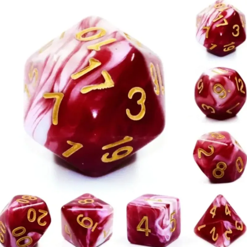 Shop All*Blood Moon 7pc Set of Dice w/Gold Numbers - Miniature Marvels: Airplane Models & Painted Dice