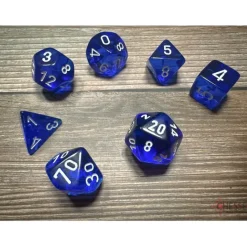 Dice<Blue / White: Translucent Polyhedral Die Set (7's) CHX 23076 - Miniature Marvels: Airplane Models & Painted Dice
