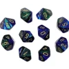 Dice<Blue-Green / Gold: Gemini d10 Dice Set (10's) CHX 26236 - Miniature Marvels: Airplane Models & Painted Dice