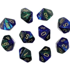 Dice<Blue-Green / Gold: Gemini d10 Dice Set (10's) CHX 26236 - Miniature Marvels: Airplane Models & Painted Dice