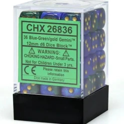 Dice<Blue-Green / Gold: Gemini 36d6 12mm Dice Block CHX 26836 - Miniature Marvels: Airplane Models & Painted Dice