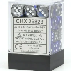 Dice<Blue-Steel / White: Gemini 36d6 12mm Dice Block CHX 26823 - Miniature Marvels: Airplane Models & Painted Dice