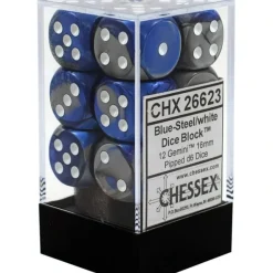 Dice<Blue-Steel / White: Gemini 12d6 16mm Dice Set CHX 26623 - Miniature Marvels: Airplane Models & Painted Dice