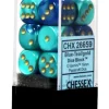 Dice<Blue-Teal / Gold: Gemini 12d6 16mm Dice Block CHX 26659 - Miniature Marvels: Airplane Models & Painted Dice