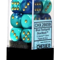 Dice<Blue-Teal / Gold: Gemini 12d6 16mm Dice Block CHX 26659 - Miniature Marvels: Airplane Models & Painted Dice