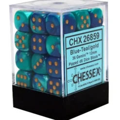 Dice<Blue-Teal / Gold: Gemini 36d6 12mm Dice Block CHX 26859 - Miniature Marvels: Airplane Models & Painted Dice