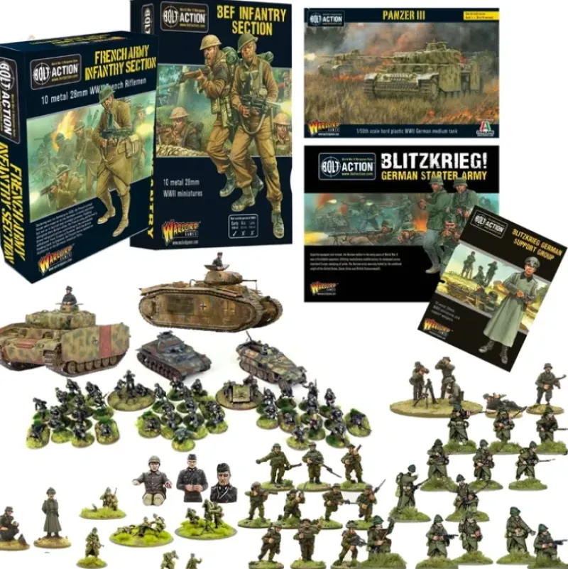 Shop All*Bolt Action - Fall of France Starter Bundle - Miniature Marvels: Airplane Models & Painted Dice
