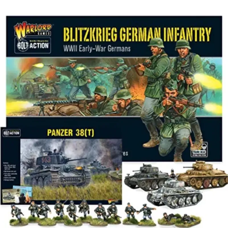 Shop All*Bolt Action - Germany: Blitzkrieg German Infantry and Panzer 38(T) Set - Miniature Marvels: Airplane Models & Painted Dice