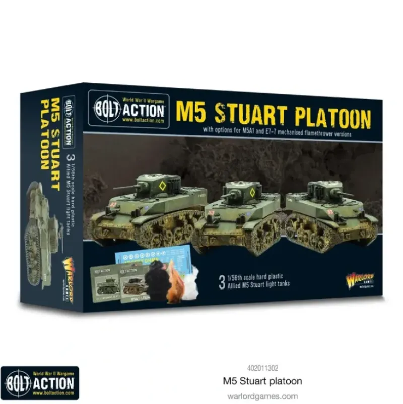 Shop All*Bolt Action - Great Britain: M5 Stuart Platoon - Miniature Marvels: Airplane Models & Painted Dice