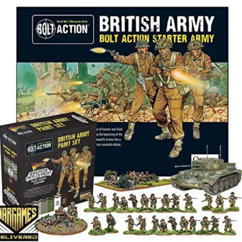 Shop All*Bolt Action - Great Britain: British Starter Army and British Army Paint Set - Miniature Marvels: Airplane Models & Painted Dice