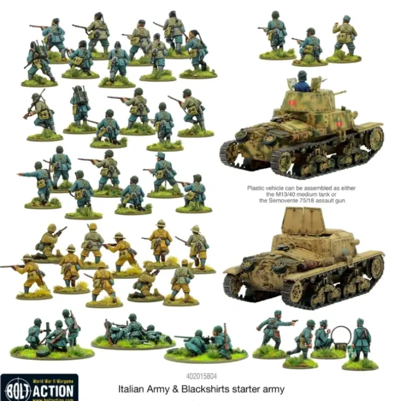 Shop All*Bolt Action - Italy: Italian Army & Blackshirts Starter Army - Miniature Marvels: Airplane Models & Painted Dice
