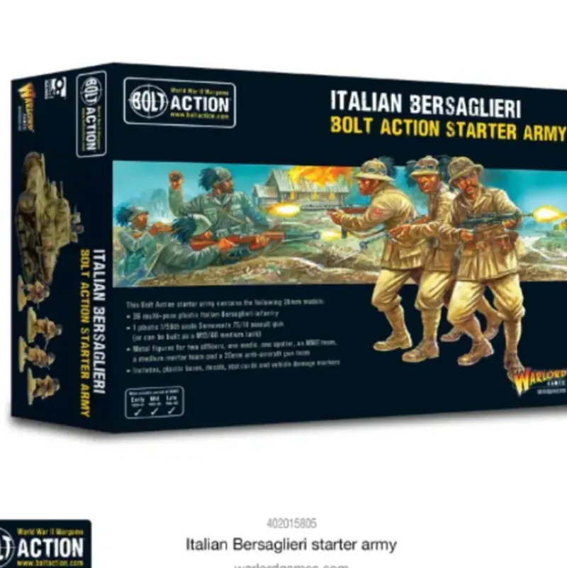 Shop All*Bolt Action - Italy: Italian Bersaglieri Starter Army - Miniature Marvels: Airplane Models & Painted Dice