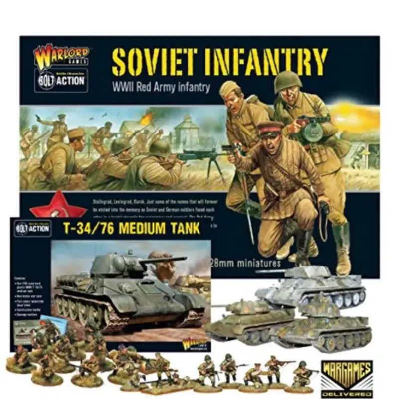 Shop All*Bolt Action - Soviet Union: Soviet Infantry and T-34/76 Medium Tank Set - Miniature Marvels: Airplane Models & Painted Dice