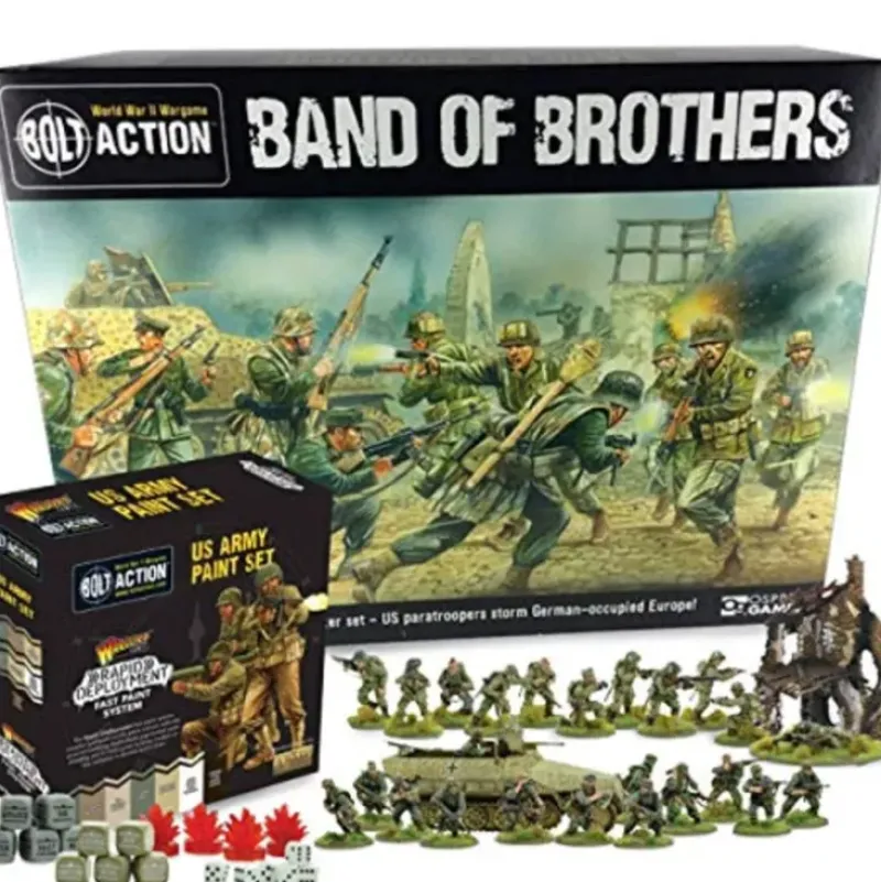 Shop All*Bolt Action II Starter Set: Band of Brothers and US Army Paint Set - Miniature Marvels: Airplane Models & Painted Dice
