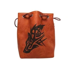 Shop All*Brown Leather Lite Wolf Design Self-Standing Large Dice Bag ERD 538 - Miniature Marvels: Airplane Models & Painted Dice