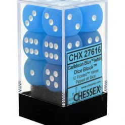 Dice<Caribbean Blue / White: Frosted 12d6 16mm Dice Set CHX 27616 - Miniature Marvels: Airplane Models & Painted Dice