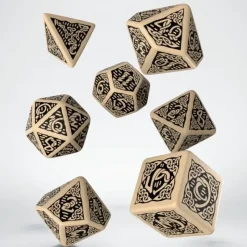 Dice<Celtic 3D Revised Beige & Black Dice Set (7) QWS SCER18 - Miniature Marvels: Airplane Models & Painted Dice
