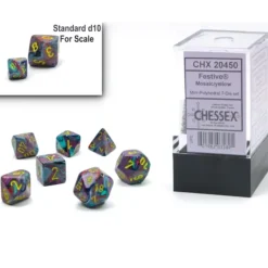 Shop All*Chessex CHX20450 Mini-Polyhedral Festive Mosaic w/ Yellow numbers. - Miniature Marvels: Airplane Models & Painted Dice