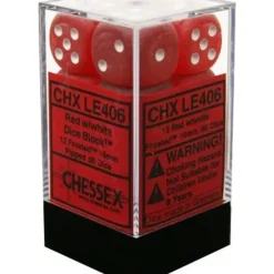 Shop All*Chessex CHXLE406 Discontinued Frosted Red 16mm D6 Cube of Dice w/white numbers. - Miniature Marvels: Airplane Models & Painted Dice