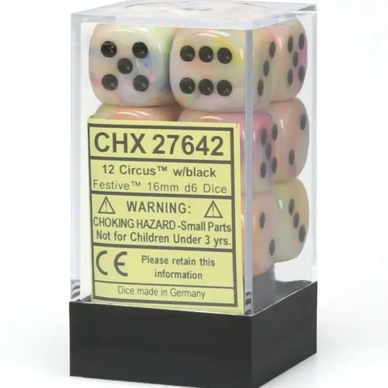 Dice<Circus / Black: Festive 12d6 16mm Dice Set CHX 27642 - Miniature Marvels: Airplane Models & Painted Dice
