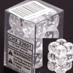 Dice<Clear with White: Translucent 12d6 16mm Dice Set CHX 23601 - Miniature Marvels: Airplane Models & Painted Dice