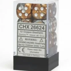Dice<Copper-Steel / White: Gemini 12d6 16mm Dice Set CHX 26624 - Miniature Marvels: Airplane Models & Painted Dice