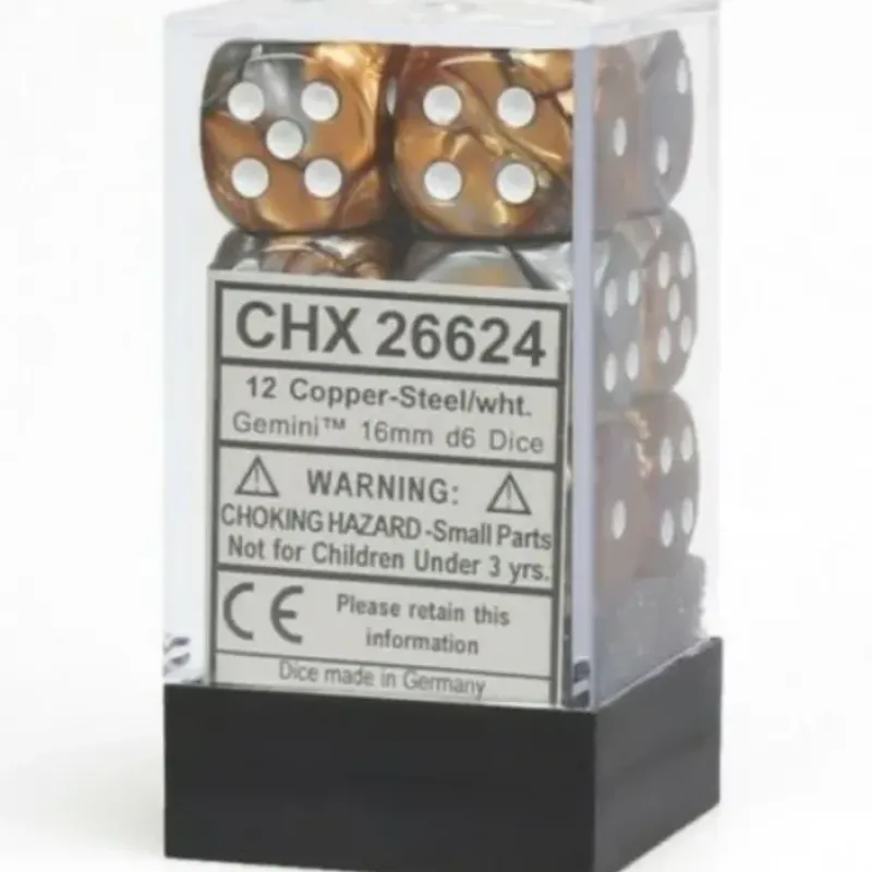 Dice<Copper-Steel / White: Gemini 12d6 16mm Dice Set CHX 26624 - Miniature Marvels: Airplane Models & Painted Dice