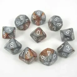 Dice<Copper-Steel / White: Gemini d10 Dice Set (10's) CHX 26224 - Miniature Marvels: Airplane Models & Painted Dice