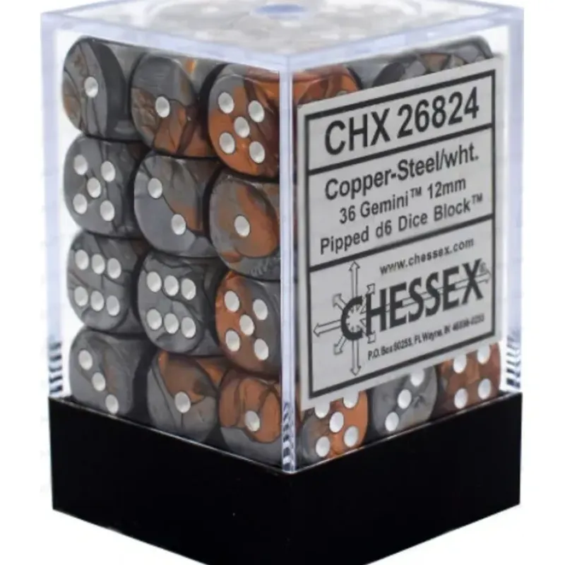 Dice<Copper-Steel / White: Gemini 12mm 36d6 Dice Block CHX 26824 - Miniature Marvels: Airplane Models & Painted Dice