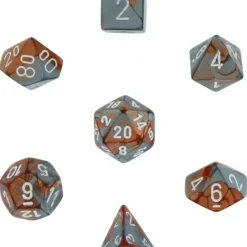 Dice<Copper-Steel with White: Gemini Polyhedral Dice Set (7's) CHX 26424 - Miniature Marvels: Airplane Models & Painted Dice