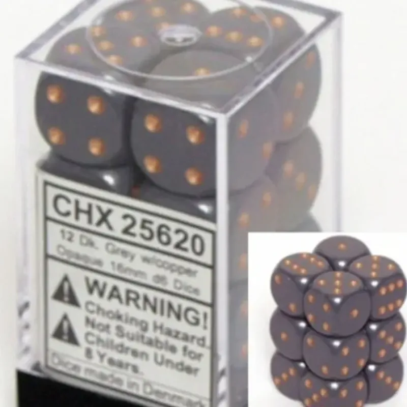 Dice<Dark Grey with Copper: Opaque 12d6 16mm Dice Set CHX 25620 - Miniature Marvels: Airplane Models & Painted Dice