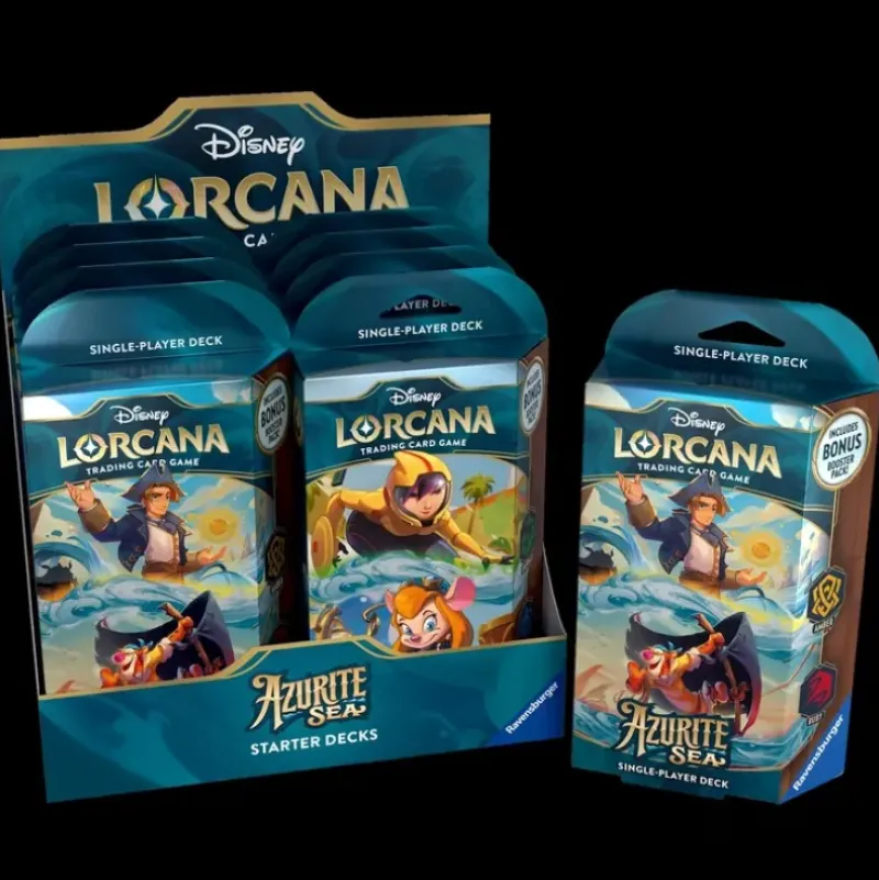 Shop All*Disney Lorcana TCG: Azurite Sea - Starter Deck Carton (8) - Miniature Marvels: Airplane Models & Painted Dice