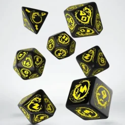 Dice<Dragons Black & Yellow Dice Set (7) QWS SDRA07 - Miniature Marvels: Airplane Models & Painted Dice