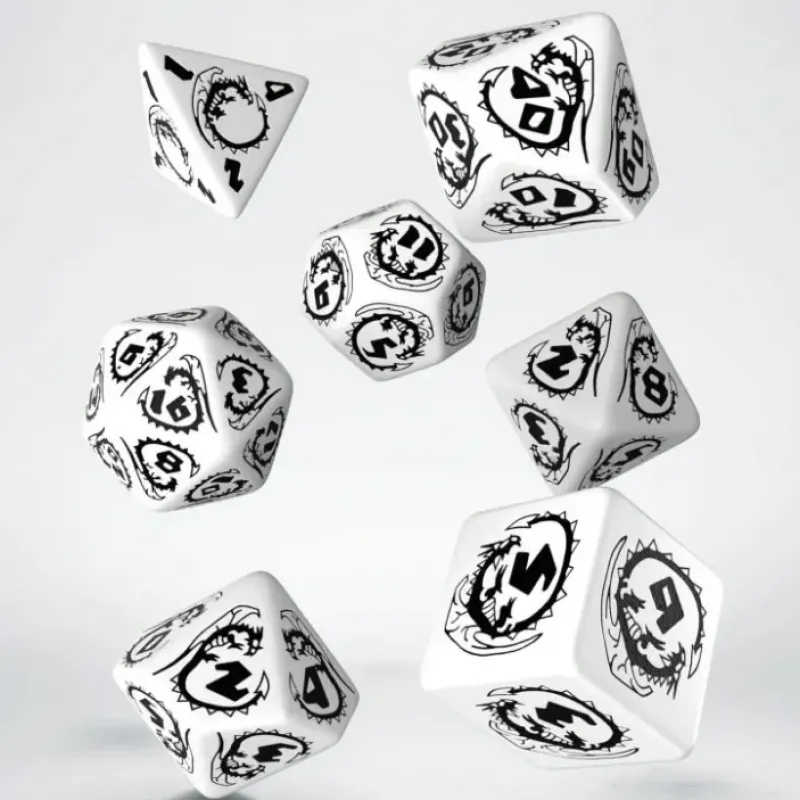 Dice<Dragons White & Black Dice Set (7) QWS SDRA02 - Miniature Marvels: Airplane Models & Painted Dice