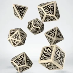 Dice<Dwarven Beige & Black Dice Set (7) QWS SDWA18 - Miniature Marvels: Airplane Models & Painted Dice