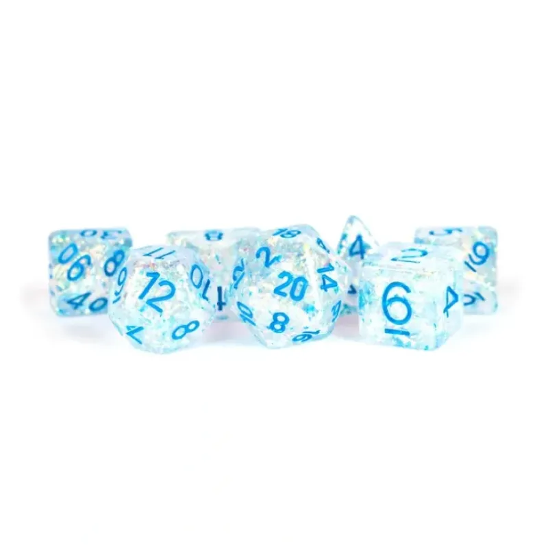 Shop All*FanRoll LIC680 Flash Dice Clear with Light Blue Numbers - Miniature Marvels: Airplane Models & Painted Dice